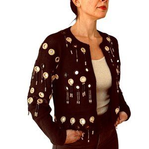 Unique Vintage 80's 90's Festive Embellished Holiday Sweater with Baubles Small